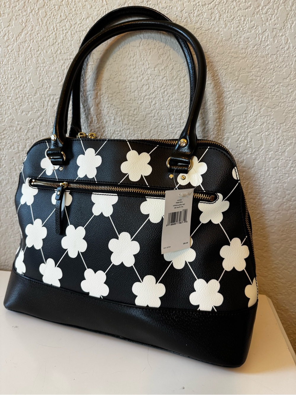 Kate Spade NY Cedar Creek Maise Black & White Floral Dome Satchel - Picture 2 of 3